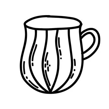 Cute mug in doodle style. Vector linear kitchenware Stock Illustration