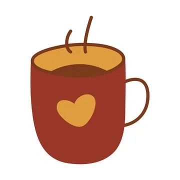 Cute mug filled with hot coffee and heart design for love and comfort Stock Illustration