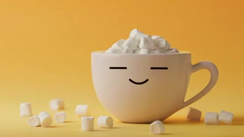 Cute Mug with Marshmallows on Orange Background Stock Footage 287499639