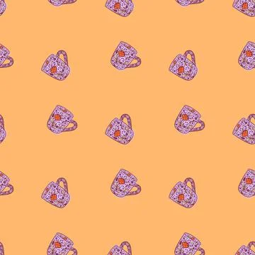 Cute mugs seamless pattern. Background of teatime. Stock Illustration