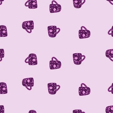 Cute mugs seamless pattern. Background of teatime. Stock Illustration