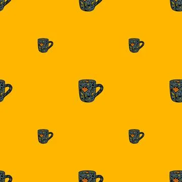 Cute mugs seamless pattern. Background of teatime. Stock Illustration