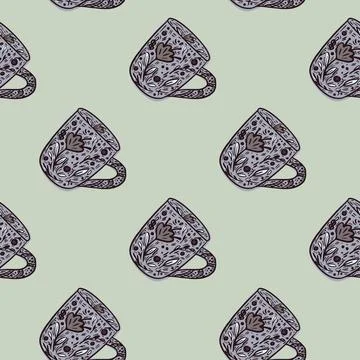 Cute mugs seamless pattern. Background of teatime. Illustrazione stock