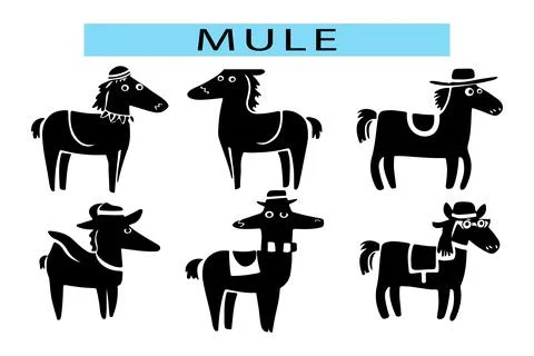 Cute Mule silhouette vector illustration Stock Illustration