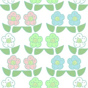 Cute Multicolor Daisy Vector Repeat Pattern In Pink, Blue, Green And White Stock Illustration