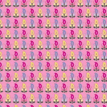Cute multicolor floral seamless pattern on pink texture. beautiful illustrati Stock Illustration