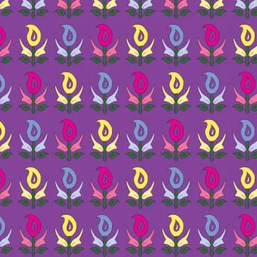 Cute multicolor floral seamless pattern on blue texture. beautiful illustrati Stock Illustration
