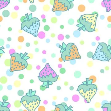 Cute Multicolor Strawberry Vector Scatter Pattern With Polka dots Stock Illustration