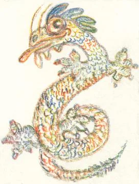 Cute multicolored dragon drawing Illustrazione stock