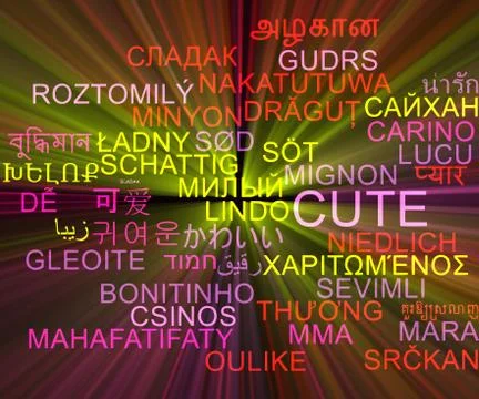 Cute multilanguage wordcloud background concept glowing Illustrazione stock