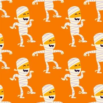 Cute mummy seamless pattern. Funny halloween designs. Kids room decoration. Stock Illustration