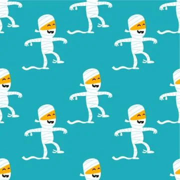 Cute mummy seamless pattern . Funny halloween designs. Kids room decoration. Stock Illustration