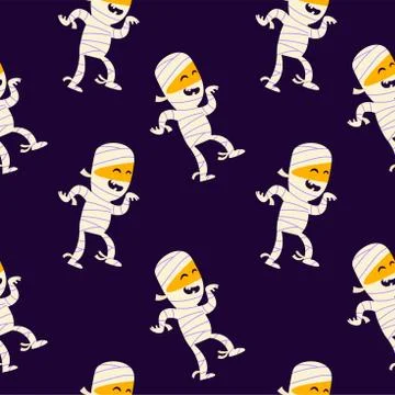 Cute mummy seamless pattern. Funny halloween designs. Kids room decoration. Illustrazione stock
