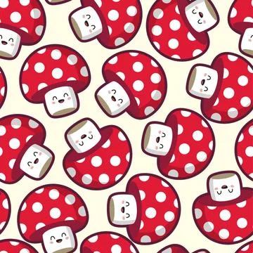 Cute Mushroom Characters Seamless Pattern Cute Mushroom Characters Seamles... Stock Photos