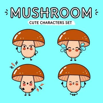 Cute mushroom characters set with different emotions, a charming illustration Stock Illustration