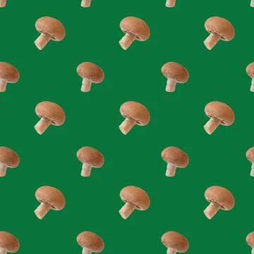 Cute mushroom seamless pattern on green Stock Photos