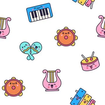 Cute musical instruments. Seamless pattern. Stock Illustration