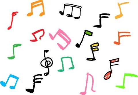 Cute musical note scribbles drawn by children set Stock Illustration