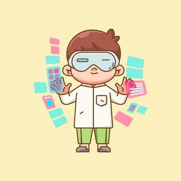 Cute muslim boy interact virtual reality glasses vr chibi kawaii character Stock Illustration