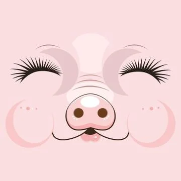 Cute muzzle of a pink pig. Vector illustration of the cheeful Stock Illustration