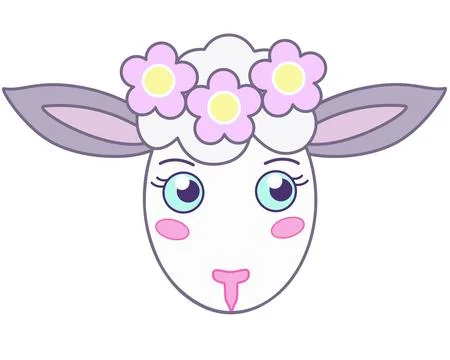 Cute muzzle of a sheep in a wreath - a vector full-color picture with a farm pet Stock Illustration