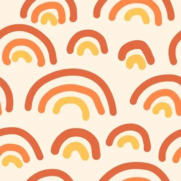 Cute naive seamless pattern with hand drawn rainbows in retro groovy style. Boho Stock Illustration