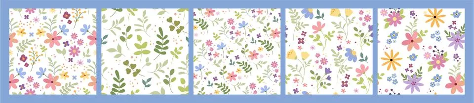 Cute nature pattern. Flower spring seamless background, simple summer leaf Illustrazione stock