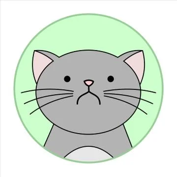 Cute Naughty, Grumpy Cat, Round Icon, Emoji. Gray Cat With A Whiskers Is Very Stock Illustration