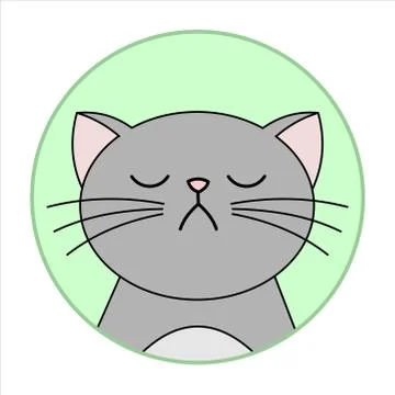 Cute Naughty, Grumpy Cat, Round Icon, Emoji. Gray Cat With A Whiskers Is Unha Illustrazione stock