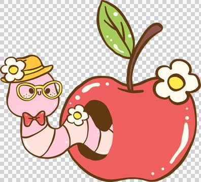 Cute Nerd Worm in Apple Cartoon Hand Drawn Illustrazione stock