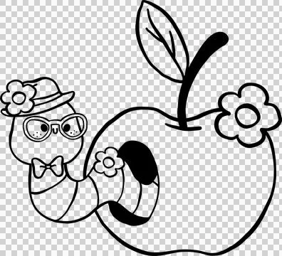 Cute Nerd Worm in Apple Outline Cartoon Hand Drawn Illustrazione stock