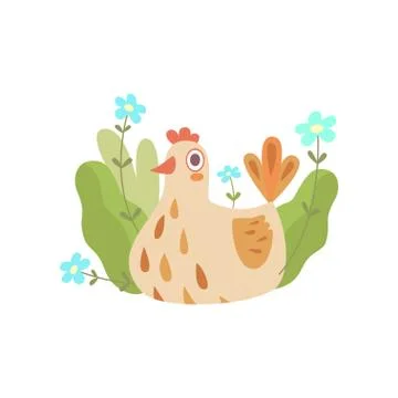 Cute Nesting Hen, Symbol of Spring Vector Illustration Stock Illustration