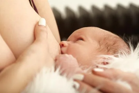 Cute newborn eats Foto stock