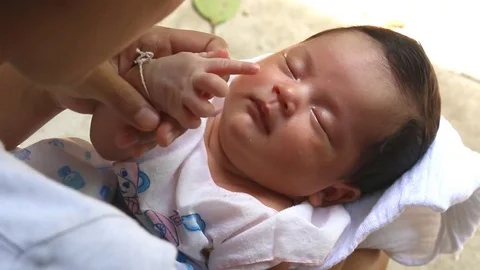 Cute newborn sleeping Stock Footage 73720324