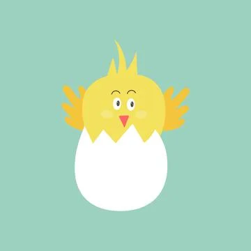 Cute newborn yellow Easter chicken in the shell. Stock Illustration