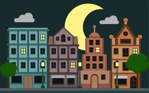Cute Night city Stock Illustration