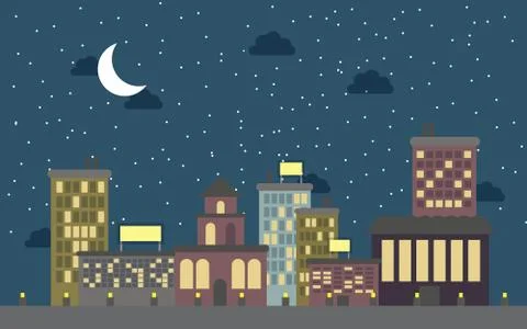 Cute Night city Stock Illustration