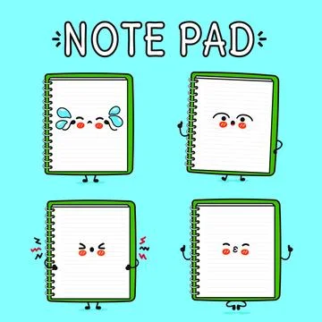 Cute Note pad characters set with playful expressions and actions. Vector h.. Stock Illustration