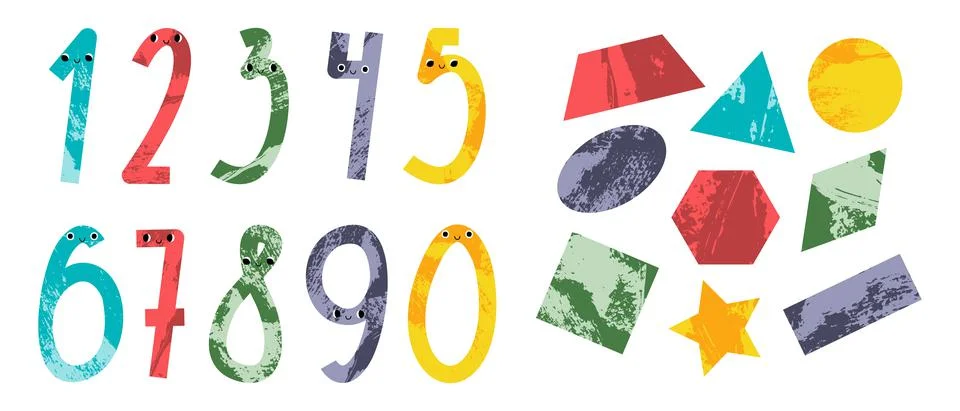 Cute number characters: one, two, three, four, five, six, seven, eight, nine, Stock Illustration
