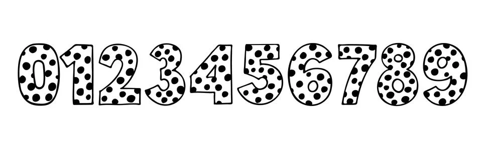 Cute numbers. Hand drown vector figures with polka dot. Design for kid, child Stock Illustration