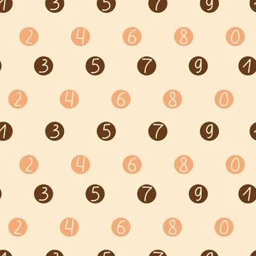 Cute Numbers Seamless Pattern. Kids Educational Hand Drawn Digits on Beige .. Stock Illustration