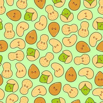 Cute Nut Pattern with Peanuts, Almonds, Pistachios, and Cashews 스톡 일러스트