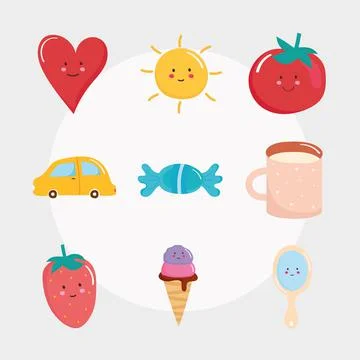 Cute objects kawaii Stock Illustration