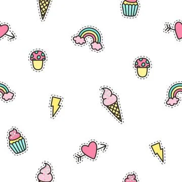 Cute objects seamless pattern. Stock Illustration