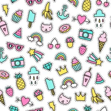 Cute objects seamless pattern. Stock Illustration