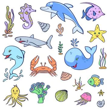 Cute ocean animals Stock Illustration