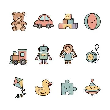 Cute Ocean Elements Set: Whale, Fish, Turtle, Wave, Starfish, Shell, Anchor, Lig Stock Illustration