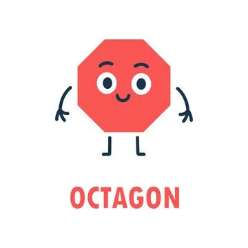 Cute octagon character with smiling face, arms and legs. Fun geometric vector Stock Illustration