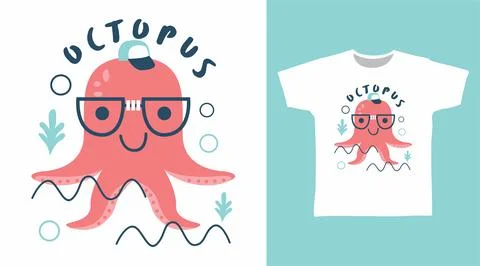 Cute octopus design vector illustration ready for print on t-shirt. Stock Illustration