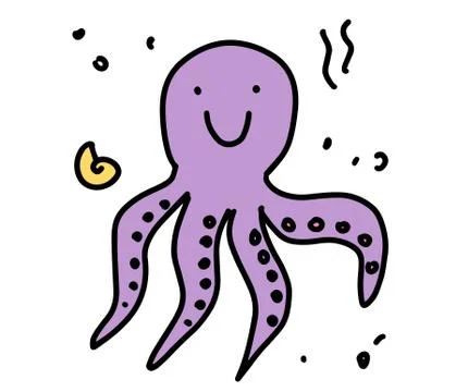 Cute octopus in doodle style. Hand-drawn, cartoon, funny octopus. Concept of  Stock Illustration